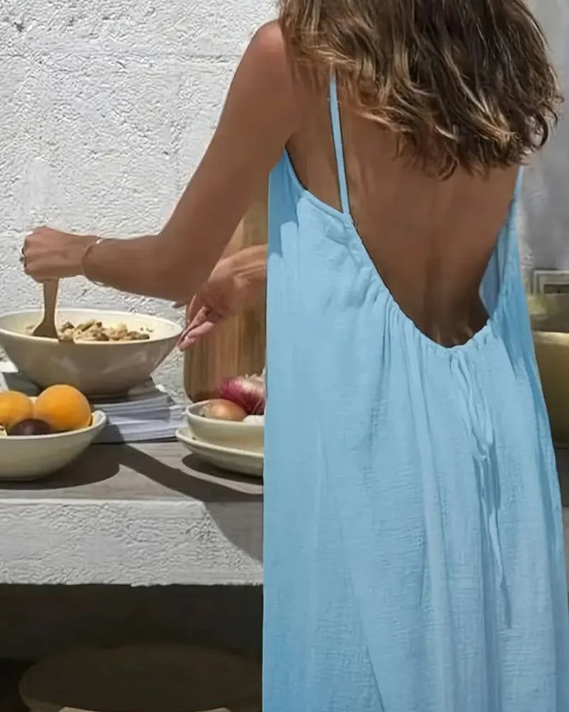 Women's Solid Color Backless Cami NightDress