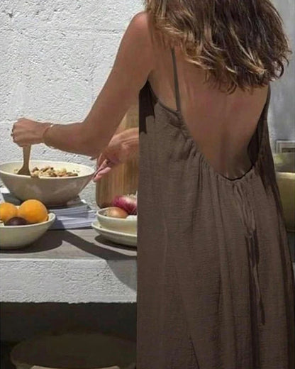 Women's Solid Color Backless Cami NightDress